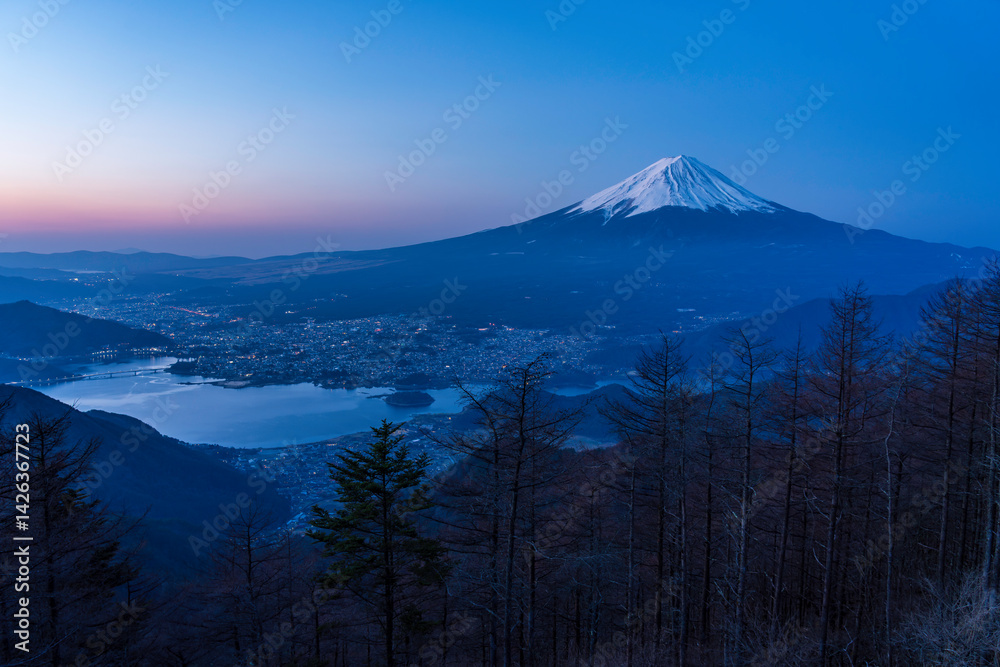 Fototapeta premium 春の新道峠から夜明けの富士山