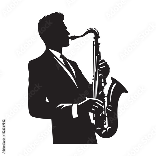 Sleek Saxophone silhouette, a timeless symbol of jazz – Saxophone illustration – Minimalist Saxophone vector – Musical instrument silhouette


