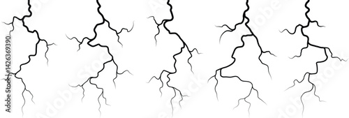 Vector lightning silhouettes set. Thunderstorm design. Vector illustration	