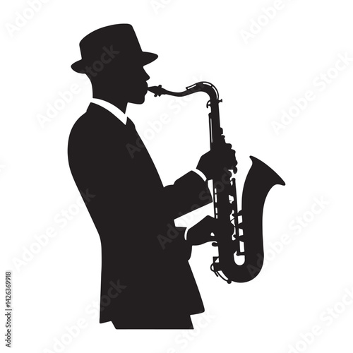Iconic Saxophone silhouette, bold sound in a sleek frame – Saxophone illustration – Minimalist Saxophone vector – Musical instrument silhouette

