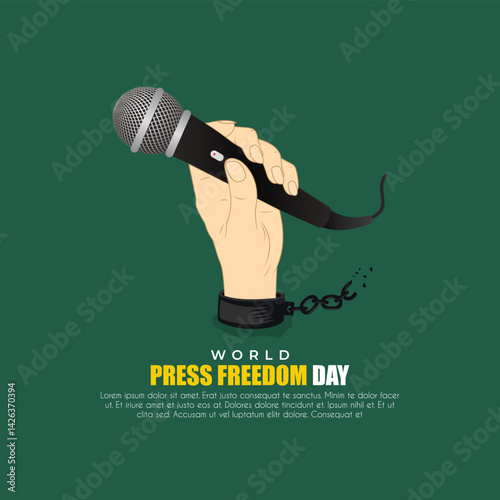 World press freedom day background with hands holding a michophone