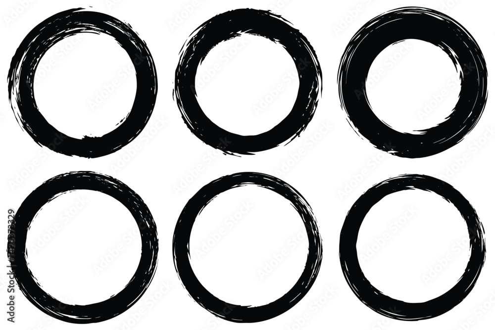 This is a vector set design with black ink stains and black and white grunge frames, bundle of paint stroke circles