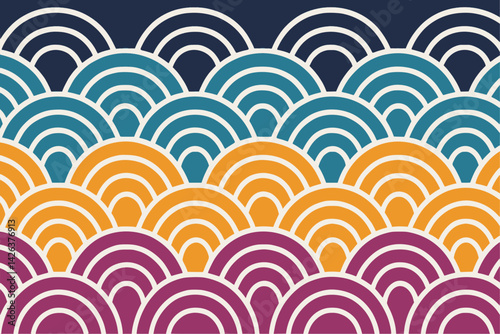 Waves in tropical colors and asian patterns, banner for Asian American and Pacific Islander Heritage Month (APAHM) in may	