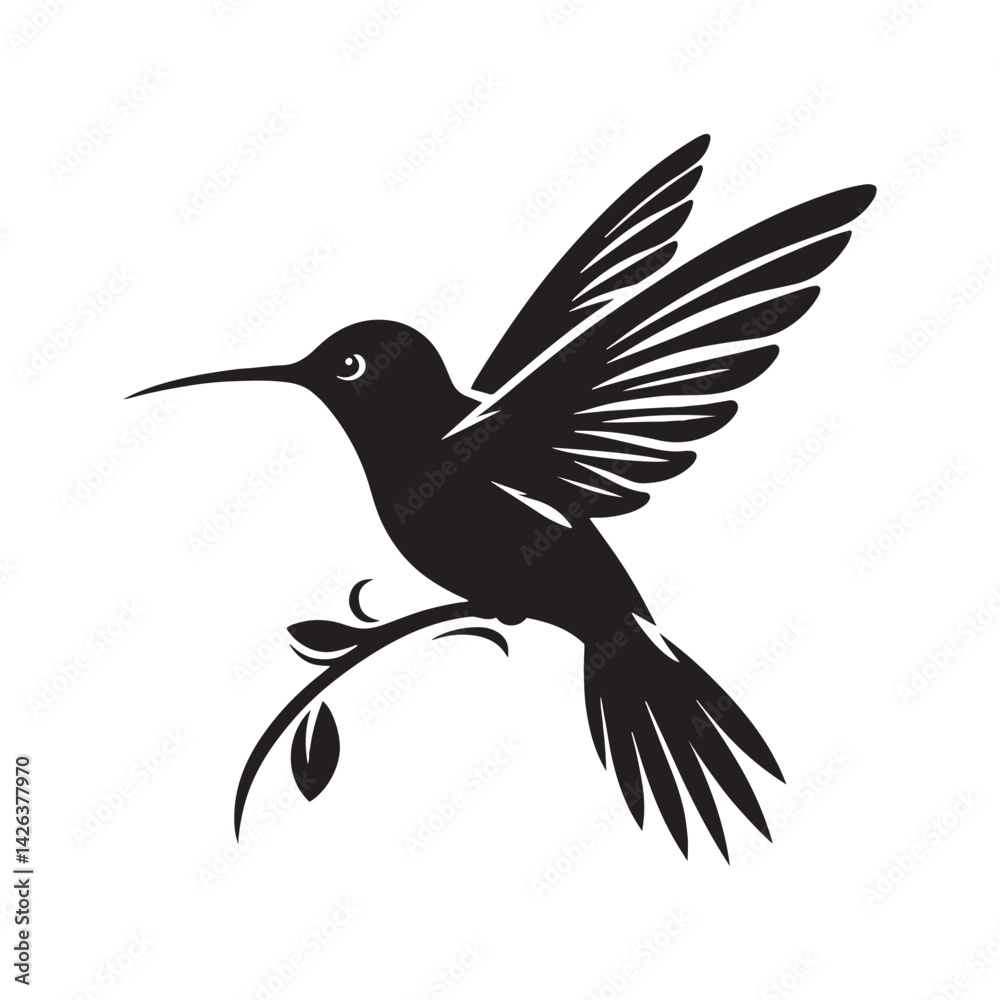 Fototapeta premium Anna's hummingbird Vector - Minimalist Anna's hummingbird Silhouette - Anna's hummingbird Illustration - Black and White Anna's hummingbird Art.