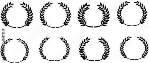 Set of wreaths and branches with leaves. Hand drawing laurel wreaths and branches collection. Laurels wreaths, swirls, twigs and flower ornaments. Herbs, flowers and plants elements with vector
