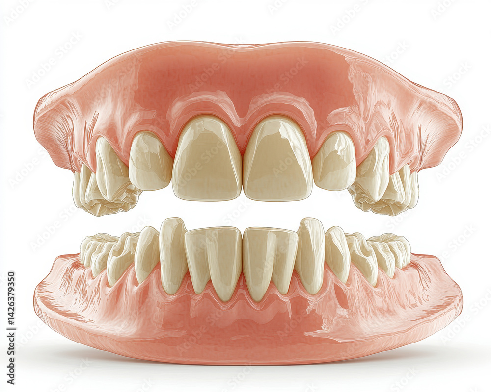 and Detailed Image of Dentures on White Background for Dental Health and Prosthetics and Detailed Image of Dentures on White Background for Dental Health and Prosthetics