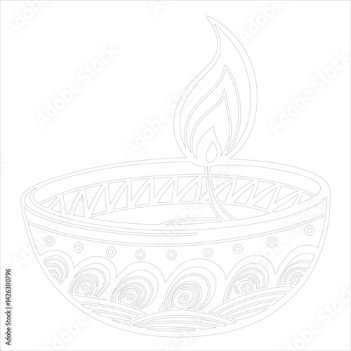 Diwali Lamp Silhouette Vector Elegant Line Art for Festival Designs
