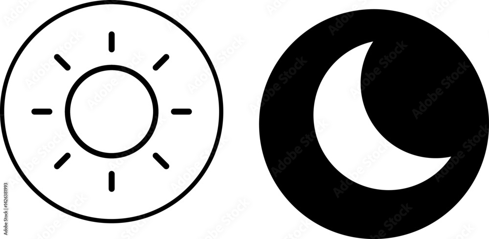 day night mode icon set. On and Off toggle switch buttons. Dark mode, light mode. Material design switch button
