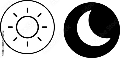 day night mode icon set. On and Off toggle switch buttons. Dark mode, light mode. Material design switch button
