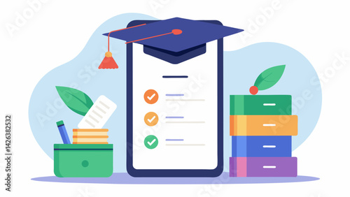 A student loan repayment tracker app open on a graduates phone with alerts and reminders to ensure timely payments.. Vector illustration
