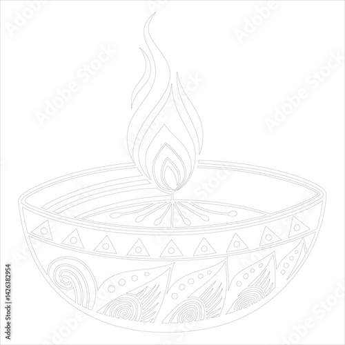 Diwali Lamp Silhouette Vector Elegant Line Art for Festival Designs