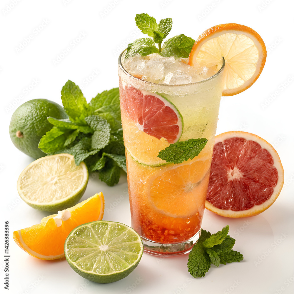 Citrus Sparkler - A fizzy mix of orange, lemon, and lime juices garnished with citrus slices and mint. Citrus Sparkler - A fizzy mix of orange, lemon, and lime juices garnished with citrus slices and mint.
