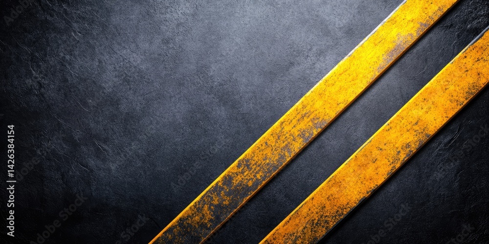 Fototapeta premium Abstract Texture Worn Yellow Stripes on Dark Gray Background