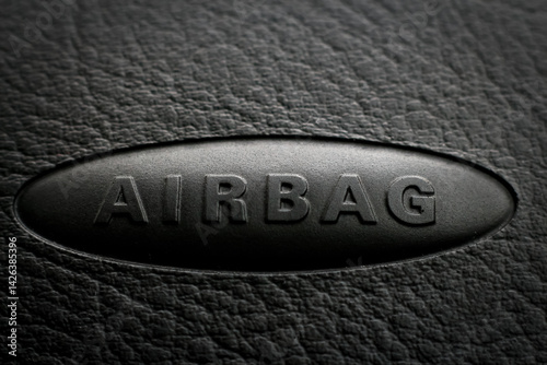 Obraz na płótnie Close-up of airbag inscription on a car dashboard. vehicle safety, automotive design, and passenger protection concept with copy space w salonie