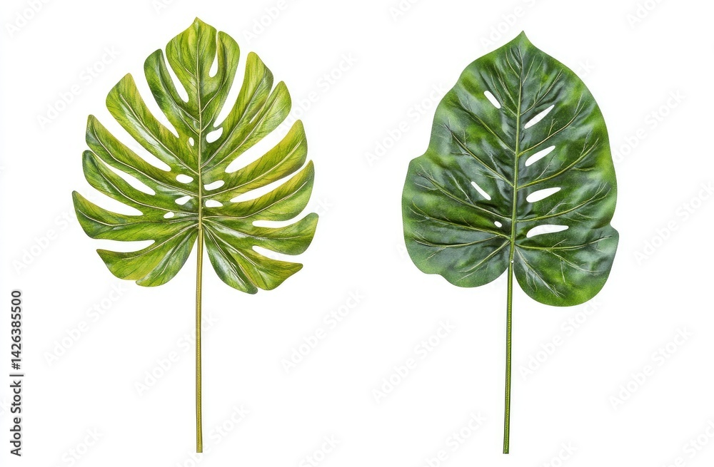 Obraz premium Two vibrant green leaves isolated on white backdrop