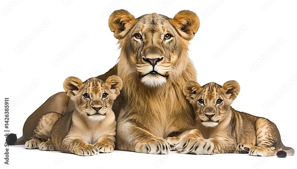 Obraz premium Lion Family Portrait Against White