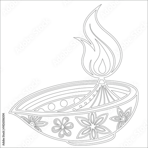 Diwali Lamp Silhouette Vector Elegant Line Art for Festival Designs