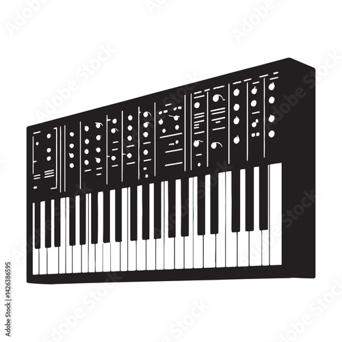 Experimental Synthesizer silhouette, shaping new sonic worlds – Synthesizer illustration – Minimalist Synthesizer vector – Musical instrument silhouette

