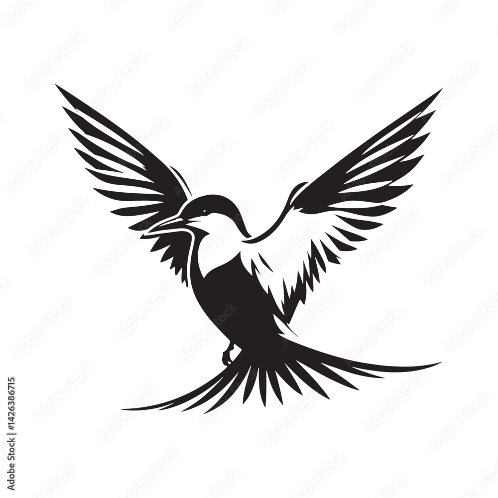 Minimalist Arctic tern Silhouette - Vector of Arctic tern - Black and White Arctic tern bird Design - Artic tern Illustration. Minimalist Arctic tern Silhouette - Vector of Arctic tern - Black and White Arctic tern bird Design - Artic tern Illustration.