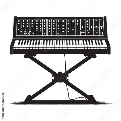 Synthesizer silhouette, vibrant tones of the soundscape – Synthesizer illustration – Minimalist Synthesizer vector – Musical instrument silhouette

