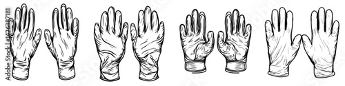 Collection of hand glove icons for various activities and purposes in a simple graphic design style
