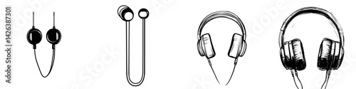Collection of various headphone icons showcasing different styles and designs for audio enjoyment