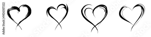 Collection of artistic heart icons designed with brush stroke style for creative projects, graphics, and digital designs