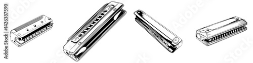 Collection of harmonica icons for music-themed projects and designs