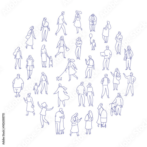 Obraz na płótnie Line art city people crowd big bundle isolated on white. Hand drawn City People vector set. Male and female characters set w salonie
