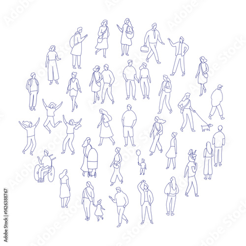 Obraz na płótnie Line art city people crowd big bundle isolated on white. Hand drawn City People vector set. Male and female characters set w salonie