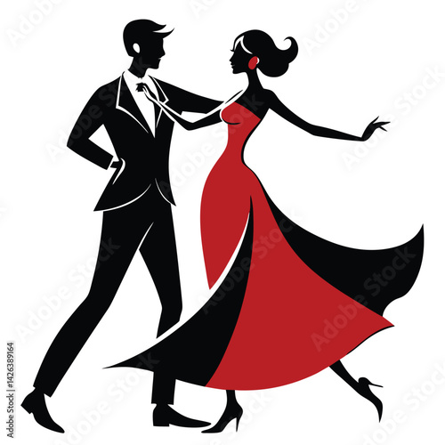 Elegant Couple Ballroom Dancing Silhouette Illustration