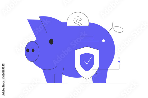 Personal finances. Investing Plans. Save Investment. Strategy and return on investment. Piggy bank representing profit increase. Flat Cartoon Vector Illustration, icon. Stylish abstract design landing