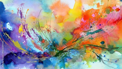 Obraz na płótnie Watercolor Abstraction Vibrant Swirls of Blue and Green in an Ethereal Landscape, Evoking a Sense of Tranquility and Emotion, Captured Momentarily in . w salonie