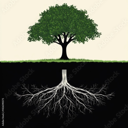 Exploring tree growth and root systems in nature illustrated infographic educational environment top-down view
