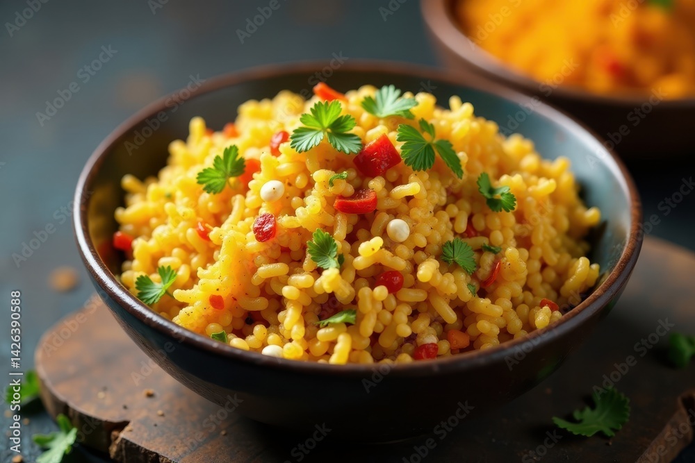 Crunchy Bhel Puri in a bowl with vibrant colors and spices, herbs, street food Crunchy Bhel Puri in a bowl with vibrant colors and spices, herbs, street food