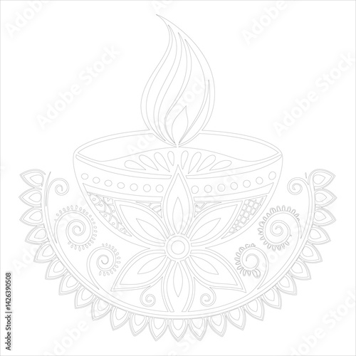 Diwali Lamp Silhouette Vector Elegant Line Art for Festival Designs
