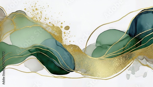 Vibrant Watercolor Abstraction Gold Illumination Against a White Canvas, Capturing the Essence of Modern Artistic Expression and Minimalism.