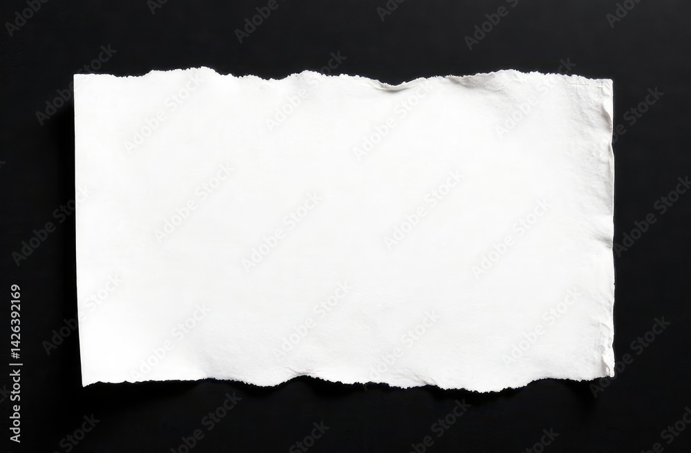 Set of white torn or ripped paper sheet on Black background with texture edges Set of white torn or ripped paper sheet on Black background with texture edges