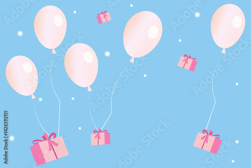 Obraz na płótnie Bright vector background with pink balloons and gift boxes. Clean space on the right side perfect for adding your own text or design. Great for celebrations and promotions.
w salonie