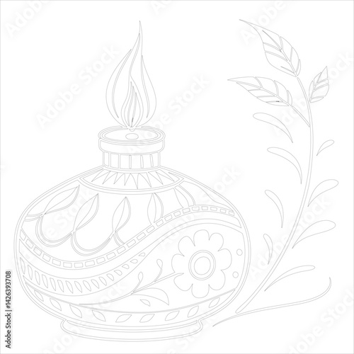 Diwali Lamp Silhouette Vector Elegant Line Art for Festival Designs