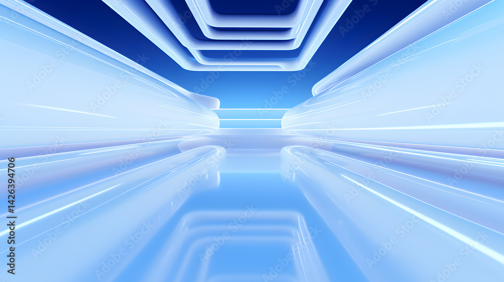 Obraz premium 3d rendering of white and blue abstract geometric background. Scene for advertising, technology, showcase, banner, game, sport, cosmetic, business, metaverse. Sci-Fi Illustration. Product display