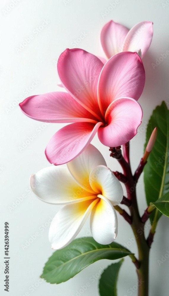 Obraz premium Pink frangipani blossom on white Spa, wellness, tropical, exotic, flower, bloom , tropical, flower, floral