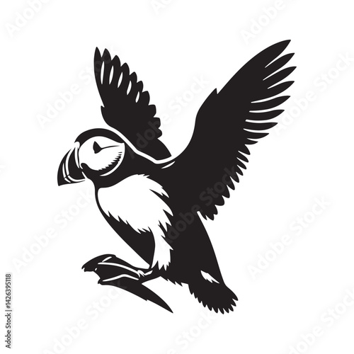 Silhouette of Atlantic puffin - Minimalist Atlantic puffin Vector - Atlantic puffin art - Black and White Atlantic puffin Illustration.