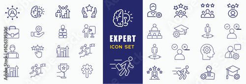 Expert icon set. Containing advice, competence, expertise, knowledge, skill, specialist, experience and more. Solid vector icons collectionWeb