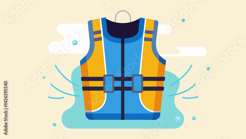 A cooling vest with adjustable ss and a wateractivated cooling system ideal for hot and humid environments.. Vector illustration
