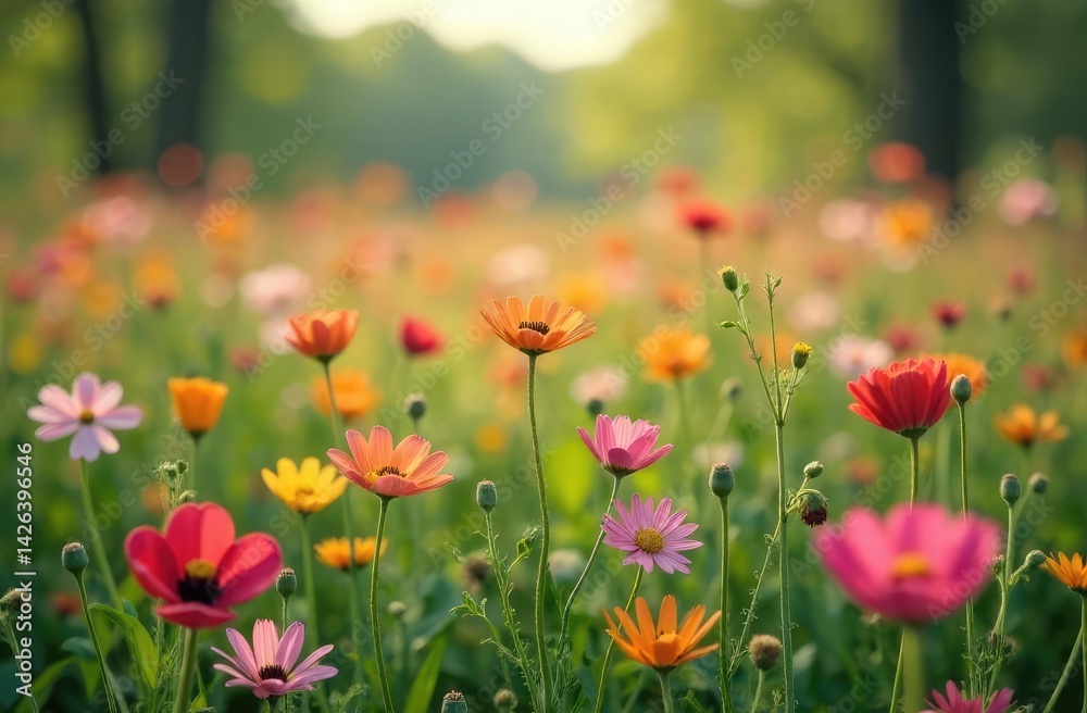 Obraz premium Wild flowers in a sunny spring day