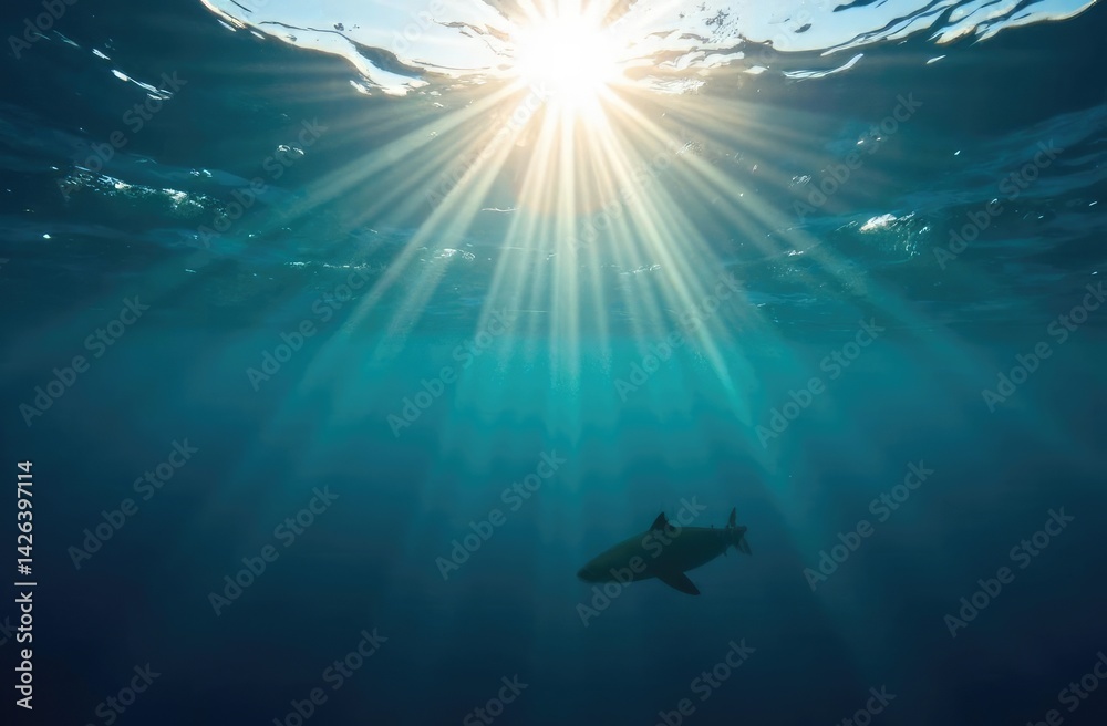 Obraz premium Ocean blue underwater with sunrays