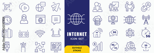 Internet line icon set.