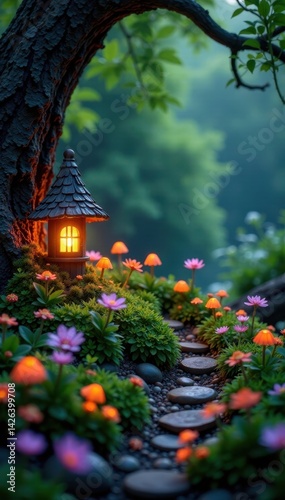 Delicate fairy gardens illuminated by soft luminescence, glow, garden