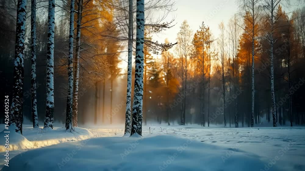 Winter sunrise in a frosty forest Winter sunrise in a frosty forest